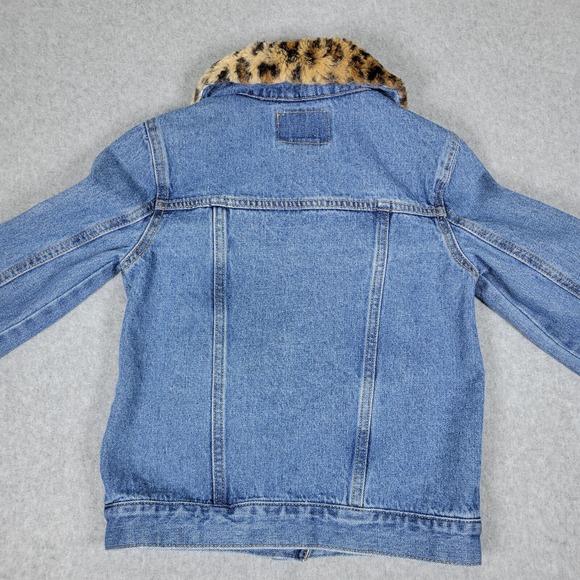 Kids Levi Strauss Denim‎ Jacket Faux Fur Collar Leopard Print Size 10/12 Years - Picture 8 of 14